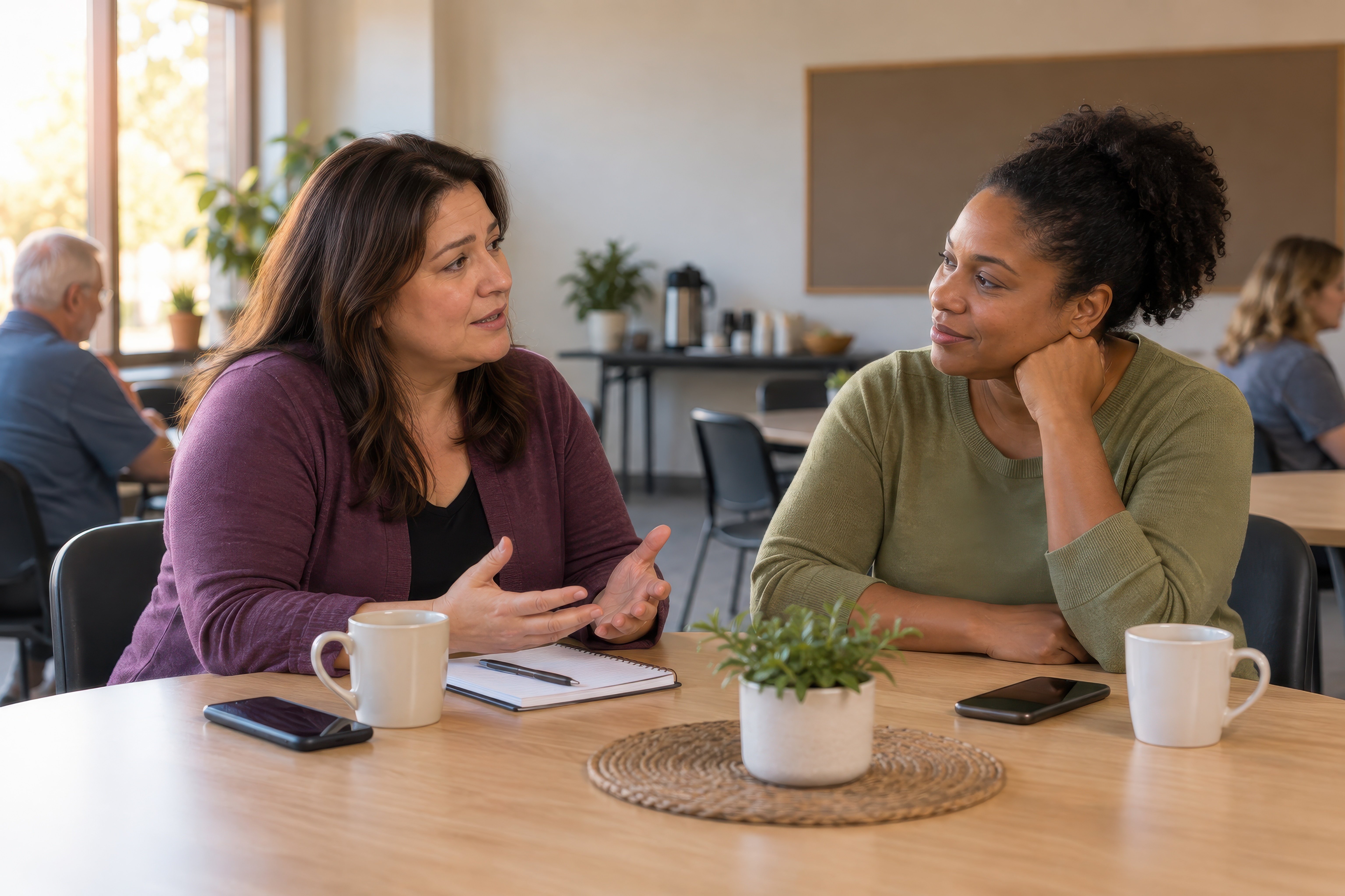 Adults having a supportive conversation